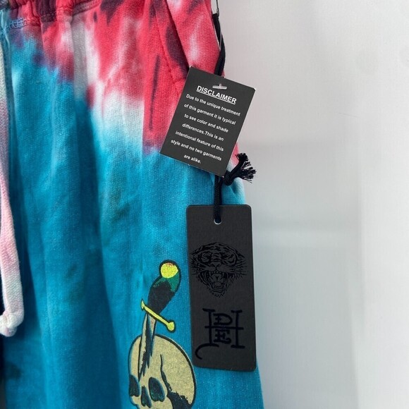 NWT ED HARDY Skull Dagger Blue Yellow Red Tie Dye Jogger Pants Size Small - Picture 8 of 10
